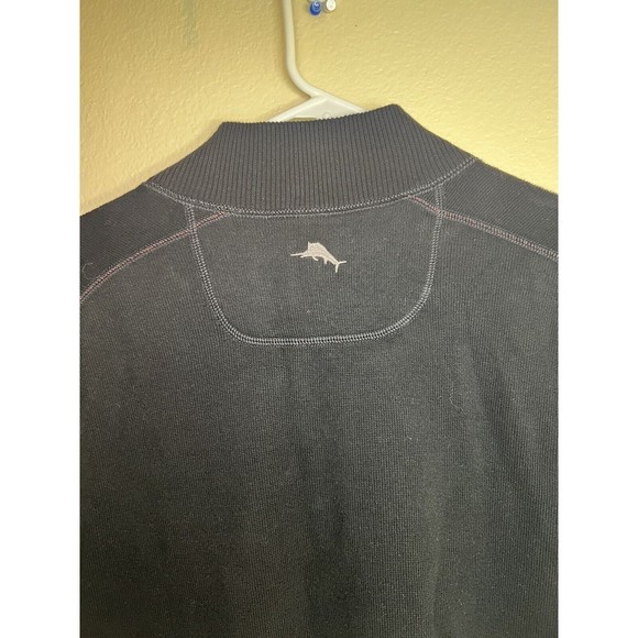 Tommy Bahama Pullover Men's Large Black 1/4‎ Zip Sweater Cotton Long Sleeve - Picture 7 of 9